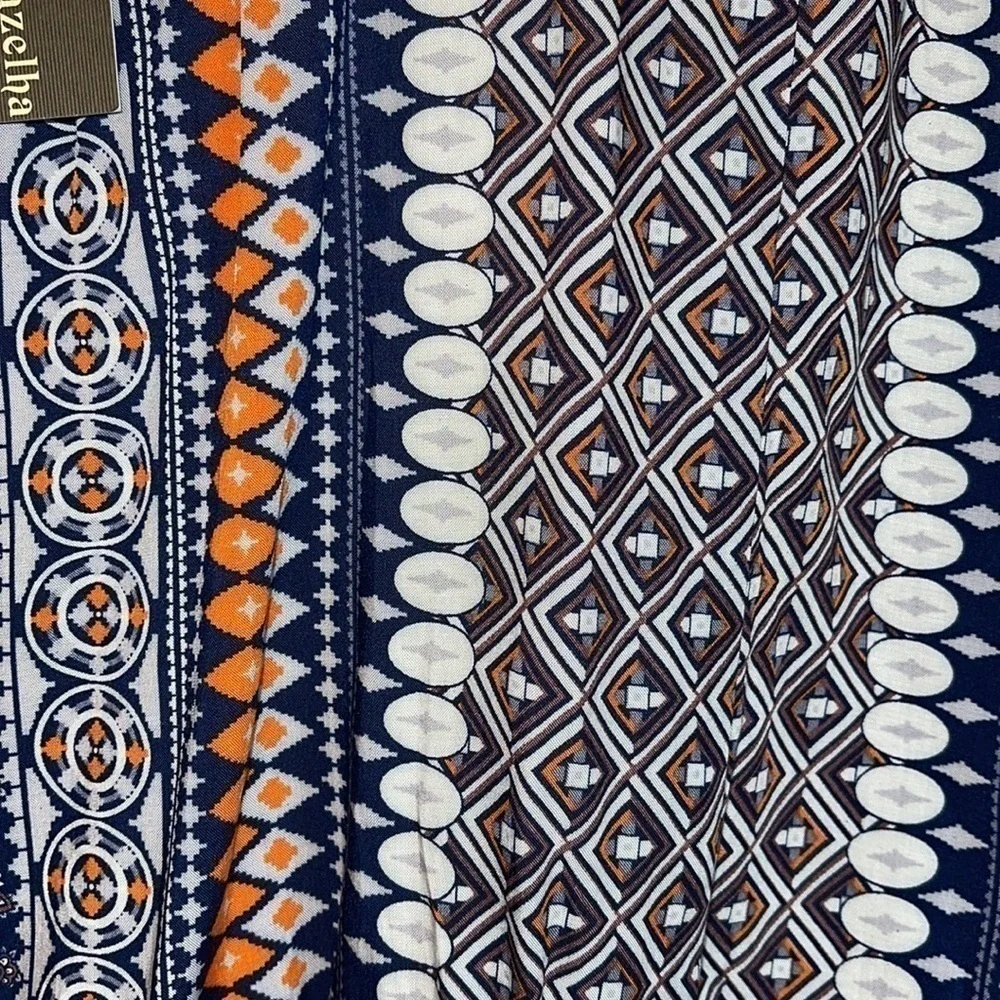 NWT Anthropologie HAZEL Blue & Orange Bohemian Style Blouse Sz. S